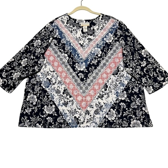 Alfred Dunner Woman 3X Floral Print Embellished 3/4 Sleeve Top Blouse - Picture 1 of 15
